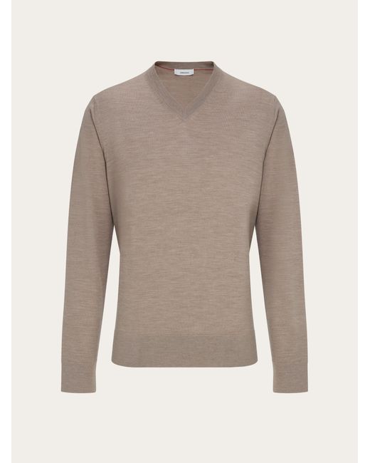 Ferragamo Gray Knitted V-Neck Sweater for men