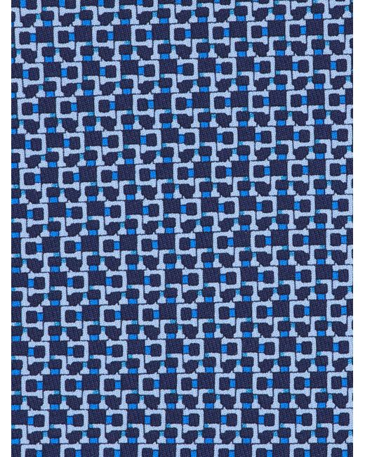Ferragamo Blue Men Gancini Print Silk Tie for men