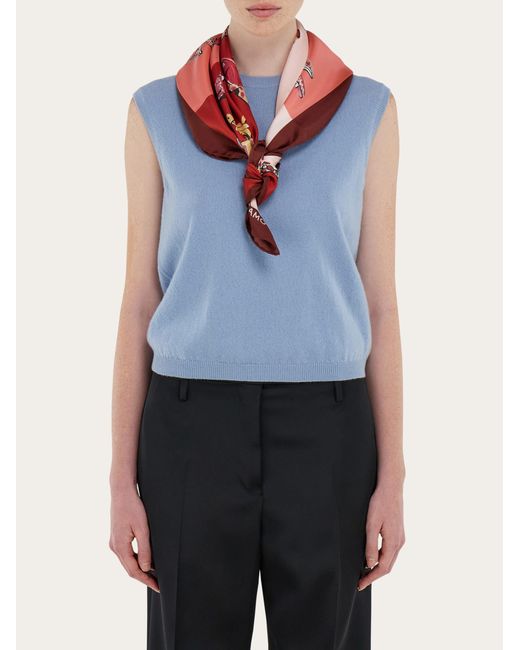 Ferragamo Red Genio Print Silk Scarf