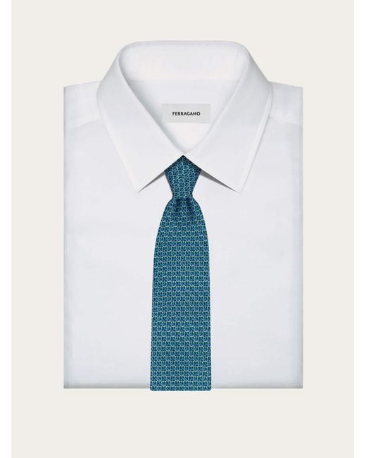 Ferragamo Blue Gancini Links Print Silk Tie for men