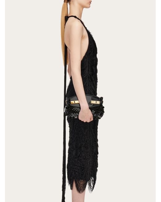 Ferragamo Black Hug Soft Crossbody Bag With Sequins (Xs)