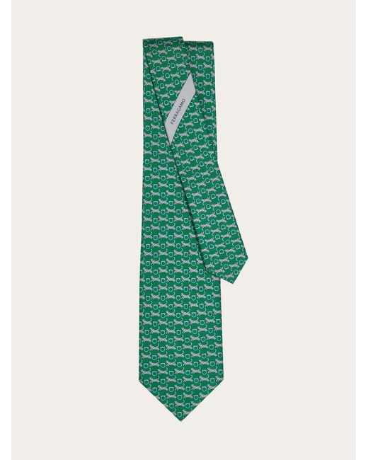 Ferragamo Green Tiger Print Silk Tie for men