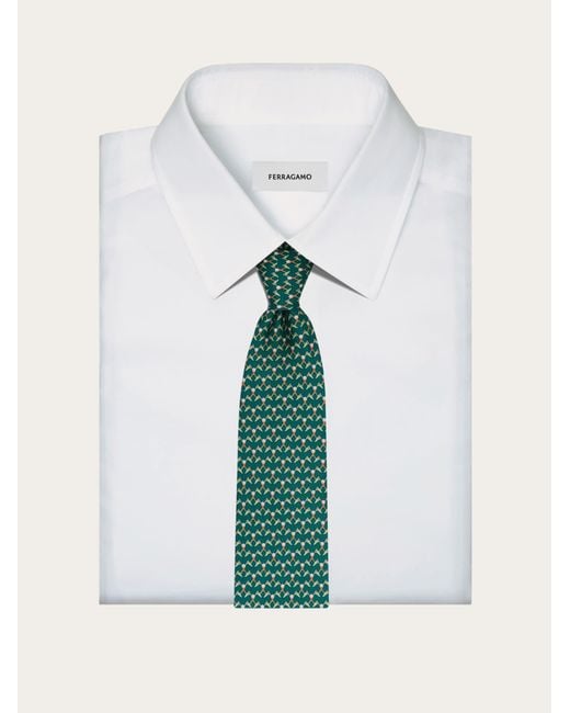 Ferragamo Green Club Print Silk Tie for men