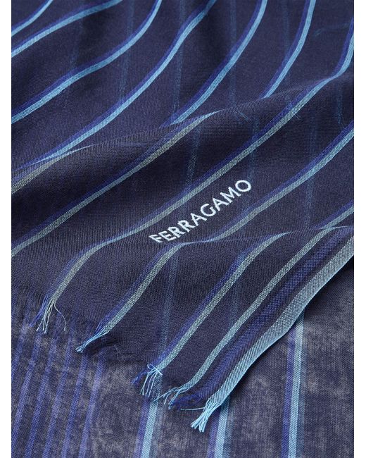 Ferragamo Blue Jacquard Striped Stole for men