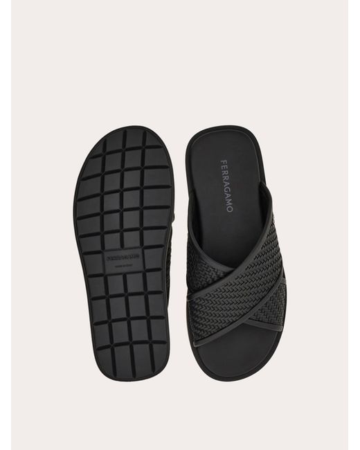 Ferragamo Black Gancini Ornament Sandal for men