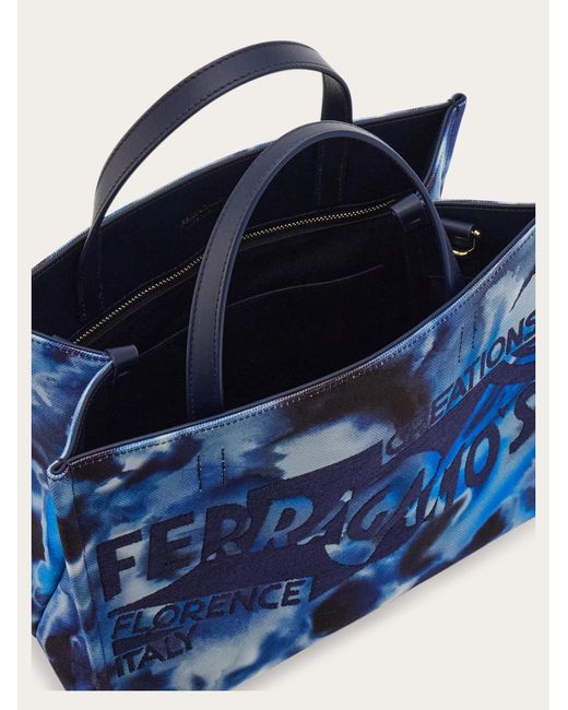 Ferragamo Blue Carnation Print Tote Bag (M)