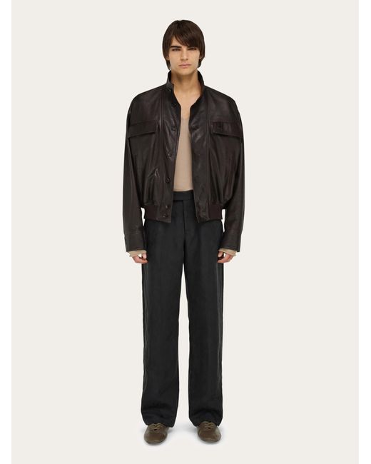 Ferragamo Herren Blouson Aus Narbigem Leder in Black für Herren