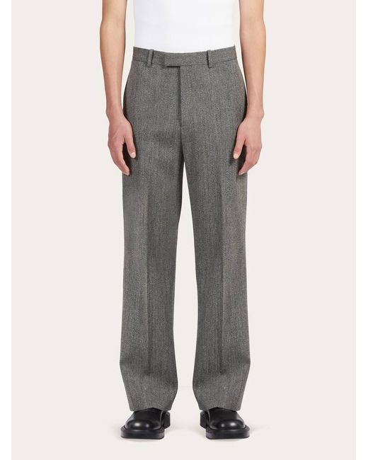 Ferragamo Gray Flat Front Tailored Trouser for men