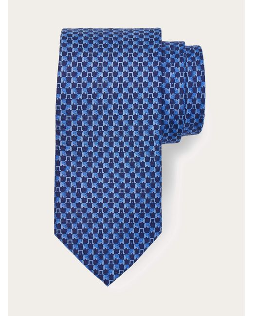 Ferragamo Blue Elephant Print Silk Tie for men