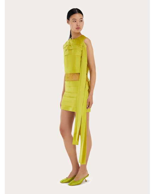 Ferragamo Yellow Mini Dress With Lace Detail