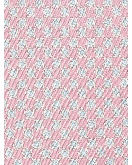 Ferragamo Pink Turtle Print Silk Tie for men