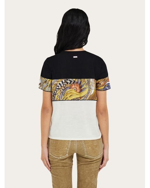 Ferragamo Black Crewneck T-Shirt With Rooster Print Inserts