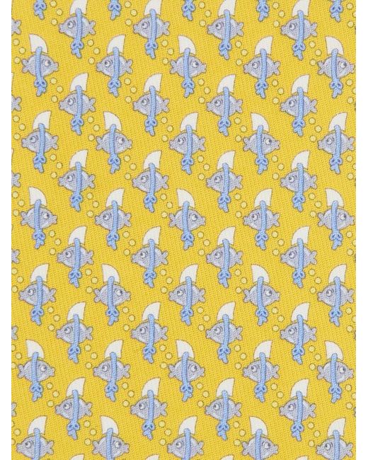 Ferragamo Yellow Shark Print Silk Tie for men