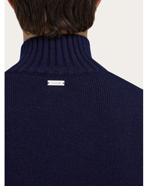 Ferragamo Blue High Neck Cashmere Pullover for men