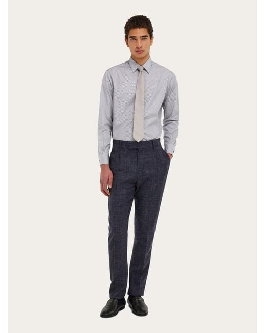Ferragamo Blue Micro-Patterned Shirt for men