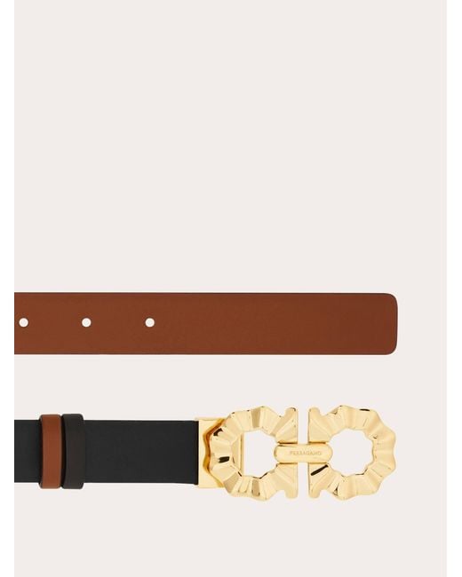Ferragamo White Reversible And Adjustable Belt With Shaped Gancini