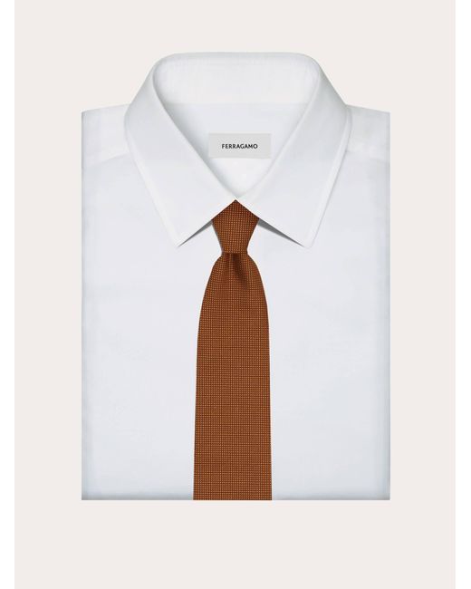 Ferragamo Brown Cotton And Silk Piquet Tie for men