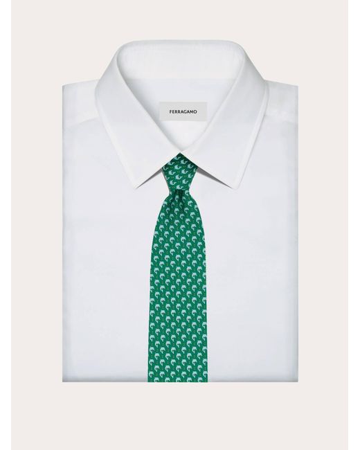 Hommes Cravate En Soie Imprimé Dauphin Vert Ferragamo pour homme en coloris Green