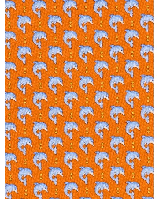 Ferragamo Orange Men Dolphin Print Silk Tie for men