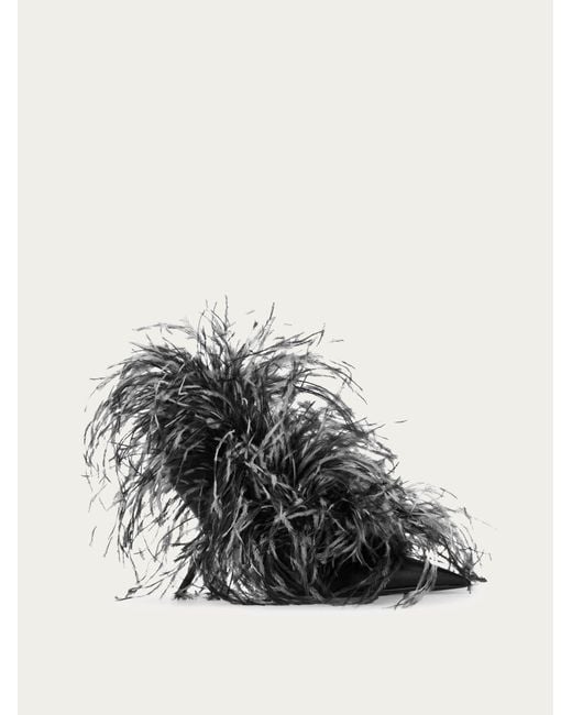 Ferragamo Black Women Pump With Feathers