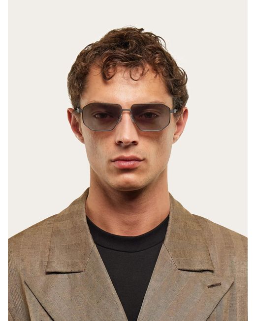 Ferragamo Natural Rectangular Frame Sunglasses for men
