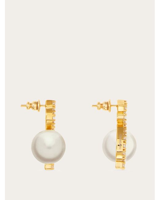 Ferragamo Natural Earrings With Pearl And Crystals