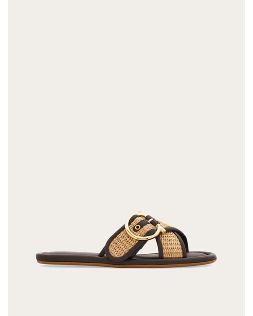 Ferragamo Multicolor Double Strap Gancini Ornament Slide