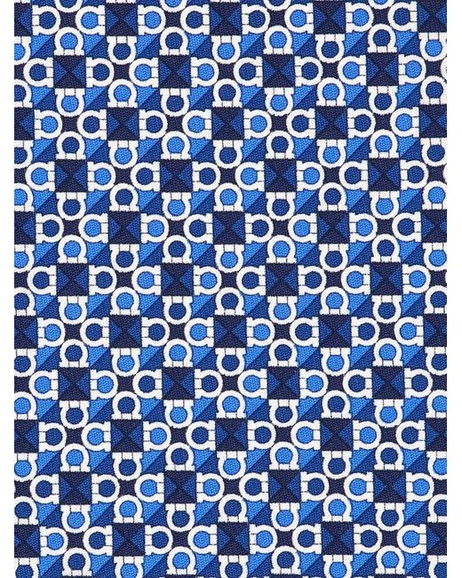 Ferragamo Blue Gancini Square Print Silk Tie for men