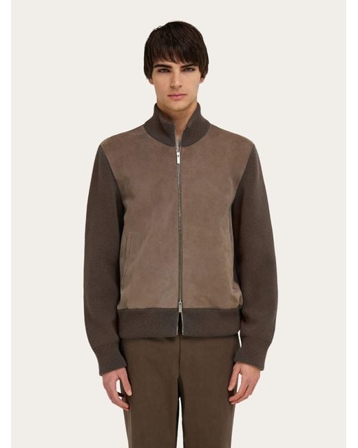 Ferragamo Brown Blouson With Leather Inserts for men