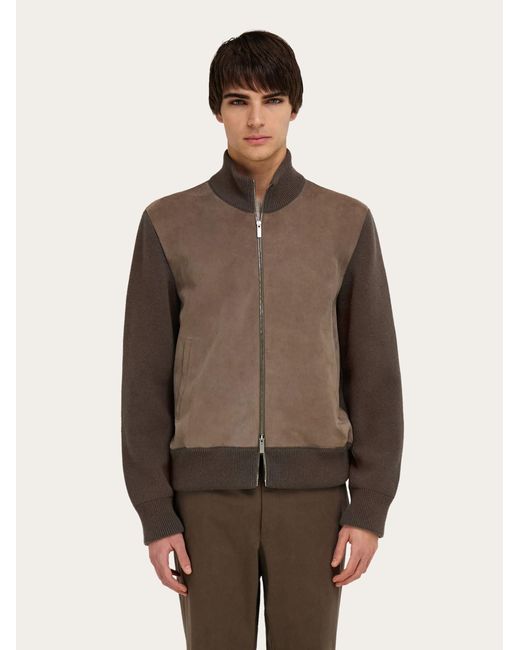 Ferragamo Brown Blouson With Leather Inserts for men