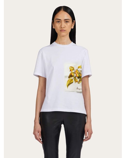 Short sleeved t-shirt with botanical print Ferragamo en coloris White