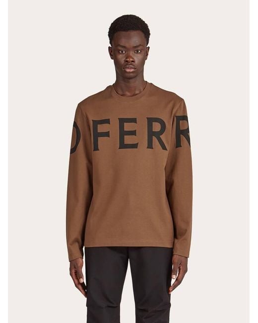 Ferragamo Brown Long Sleeved T-shirt With Graphic Logo for men