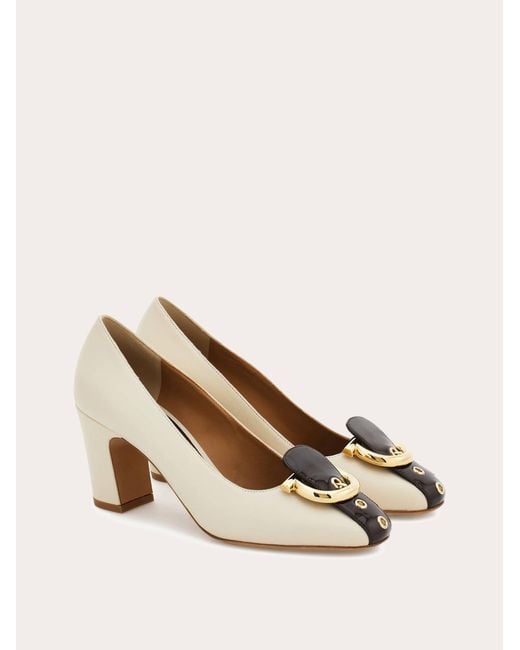 Ferragamo Natural Gancini Block Heel Pump .5