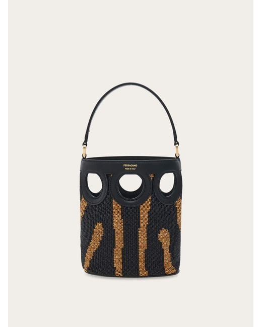 Ferragamo Black Gancini Outline Bucket Bag (Xs)