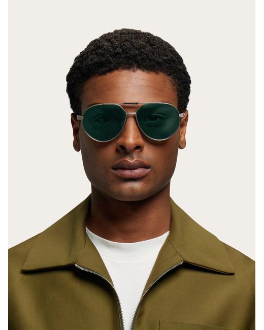 Ferragamo Green Aviator Frame Sunglasses for men