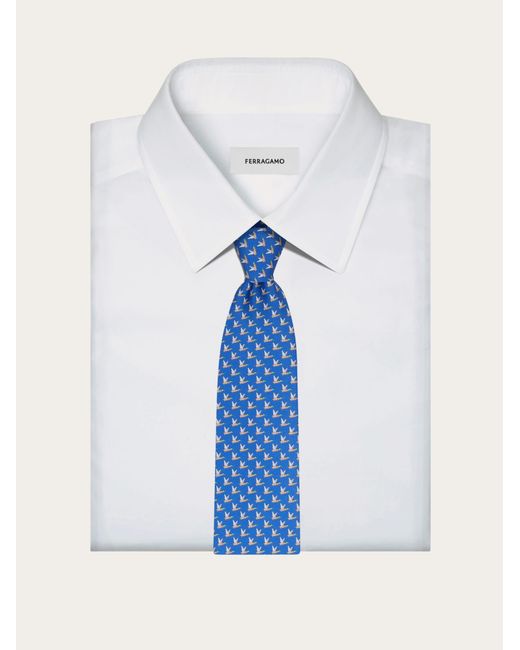 Ferragamo Blue Mallard Print Silk Tie for men