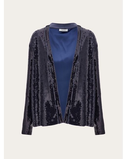 Ferragamo Blue Sequin Embellished Jacket