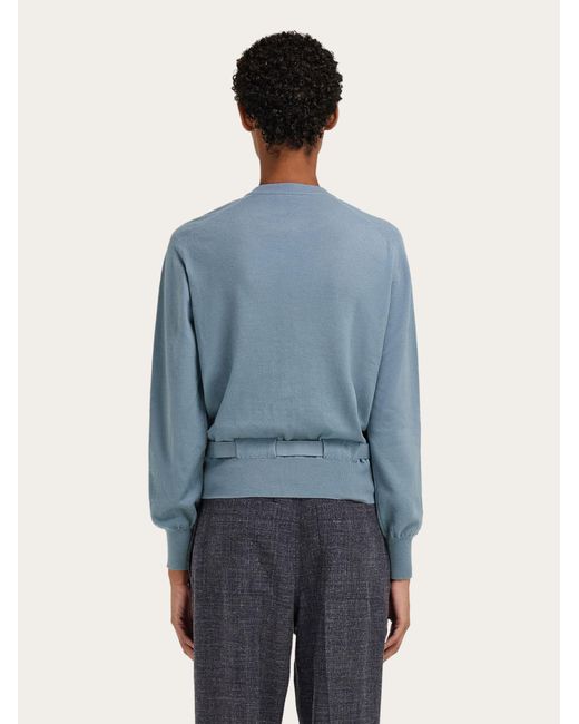 Ferragamo Blue Cardigan With Ribbon Detail