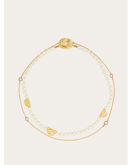 Ferragamo Natural Double Strand Necklace With Pearls