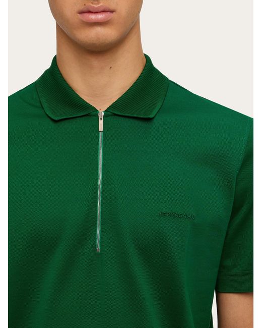 Ferragamo Green Men Polo With Zip Collar for men