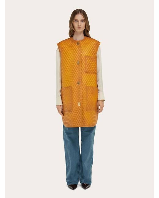 Ferragamo Orange Quilted Nappa Gilet