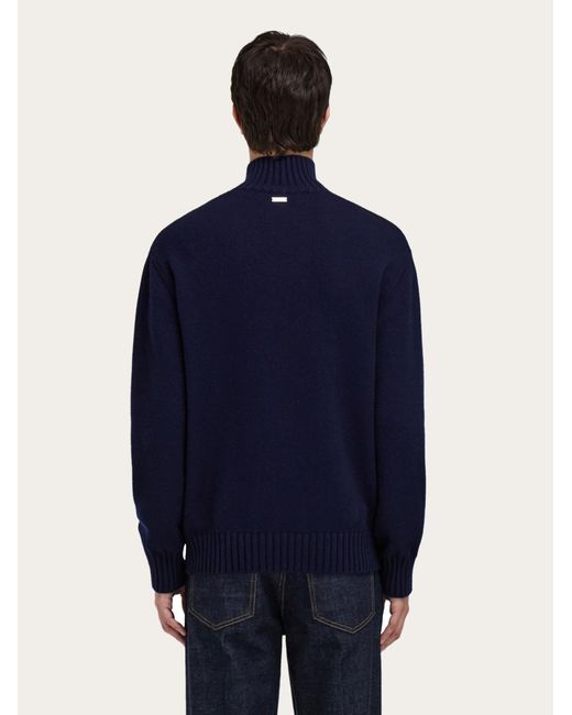 Ferragamo Blue High Neck Cashmere Pullover for men