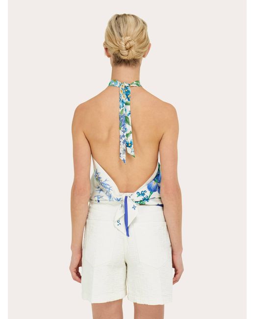 Ferragamo White Spring Print Foulard Top