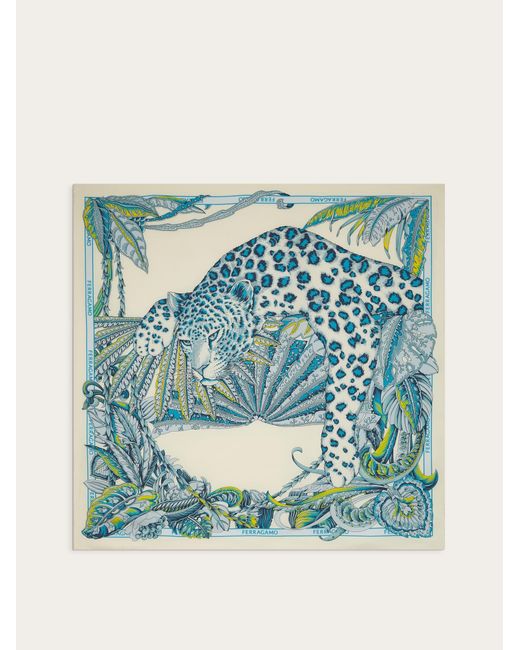 Ferragamo Blue Damen Halstuch aus reiner Seide Animalier-Print