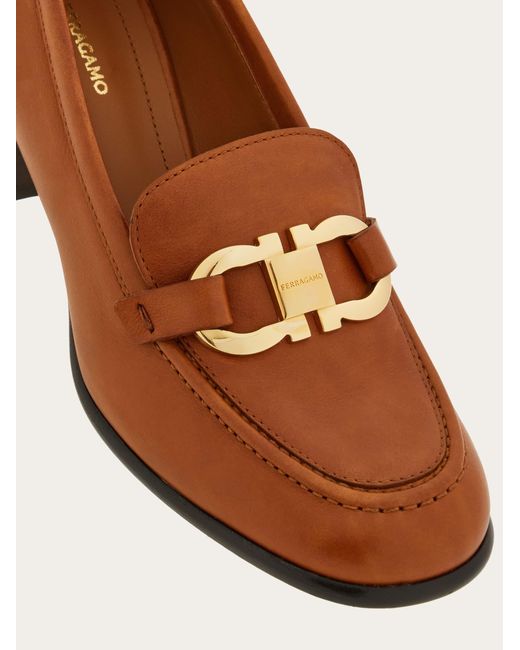 Ferragamo Brown Heeled Loafer With Gancini Ornament