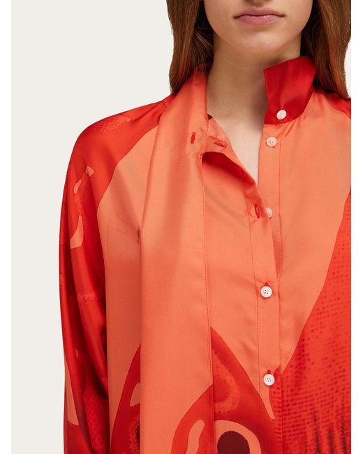 Mujer Camisa Con Lazo Rojo Ferragamo de color Red