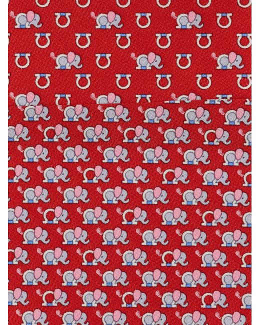 Ferragamo Red Terrier Print Silk Tie for men
