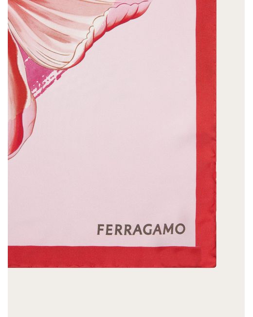 Ferragamo Pink Foulard In Seta Stampa Tulipani