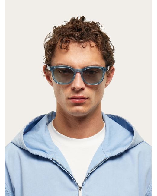 Ferragamo Blue Square Frame Sunglasses for men