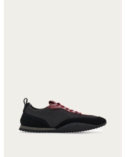 Ferragamo Black Men Sneaker With Patent Leather Trim for men